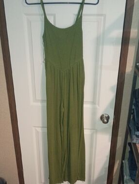 No Boundaries Olive Green Spaghetti-Strap Wide-Leg Jumpsuit
